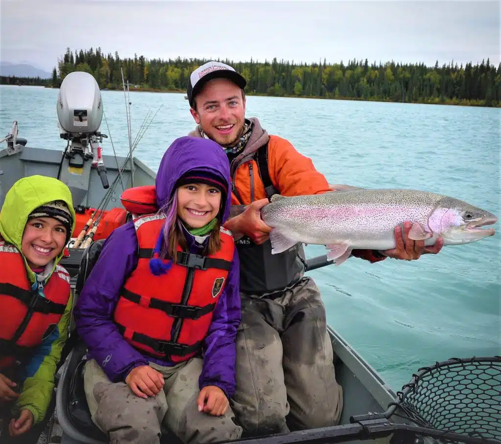 Kenai River Fishing Trips jon 2 kids and giant rainbow